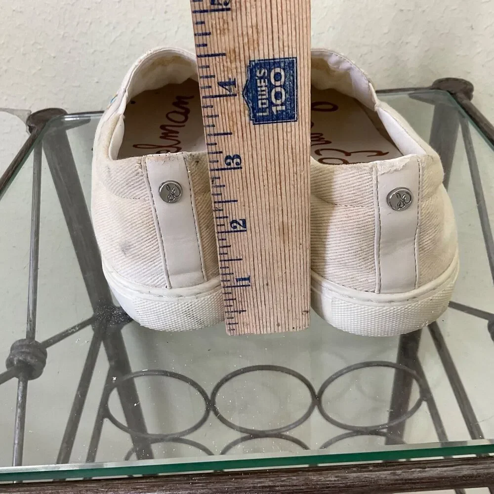 Sam Edelman shoes Women's size 7M Embroidered Floral /birds Slip On Tan shoes - Picture 6 of 8